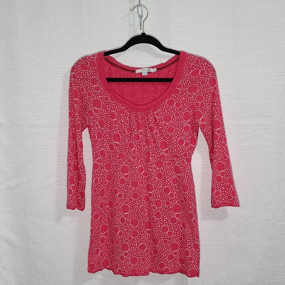 Boden Scoop Top Neck Blouse Dark Pink White Polka Dot 3/4 Sleeve Size Small
